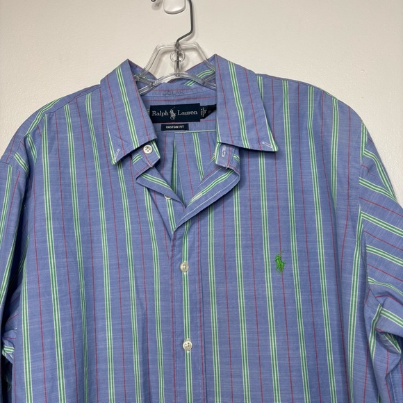Ralph Lauren Custom Fit Striped Button Down Shirt Men’s 17/XL Blue - Picture 3 of 9